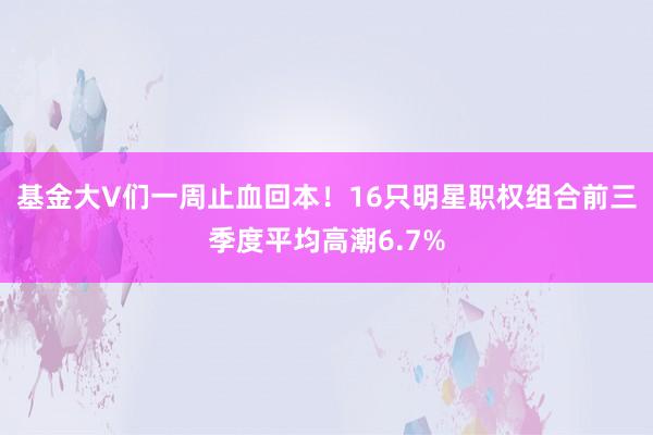 基金大V们一周止血回本！16只明星职权组合前三季度平均高潮6.7%